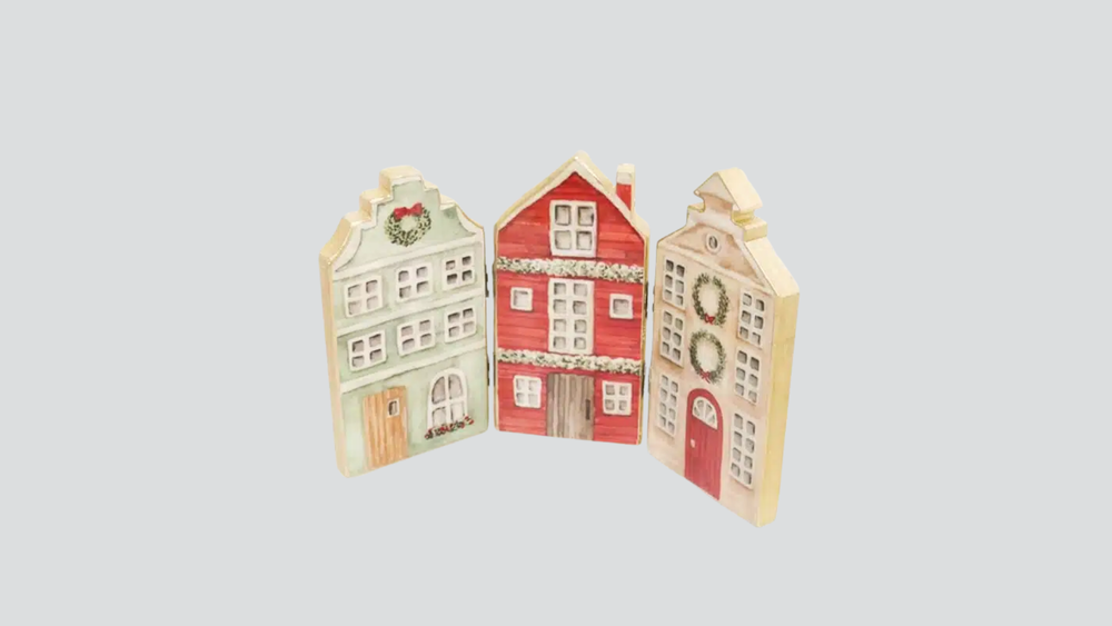 Vintage Wooden Folding Houses 31x20cm