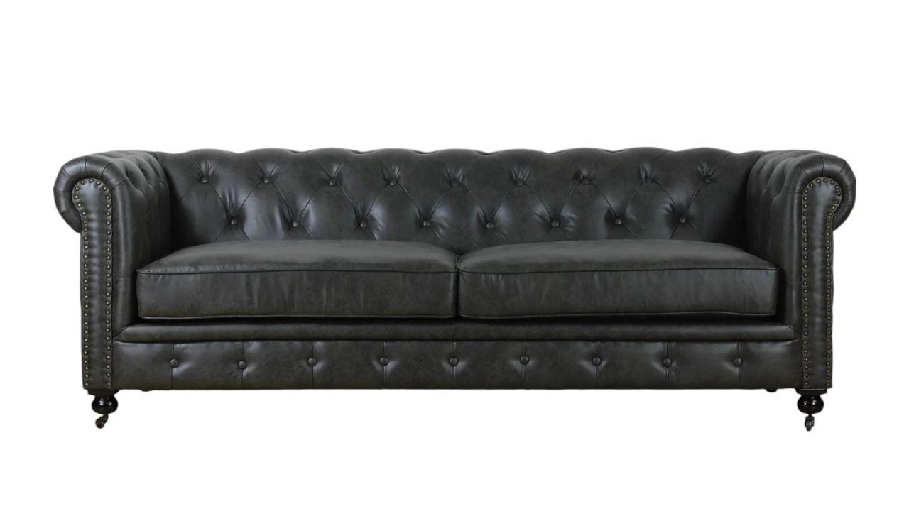 Monarch Chesterfield Leather Sofa (Charcoal)